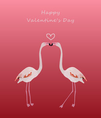 Realistic drawing of flamingos are in love and kissing each other with mini white heart.
