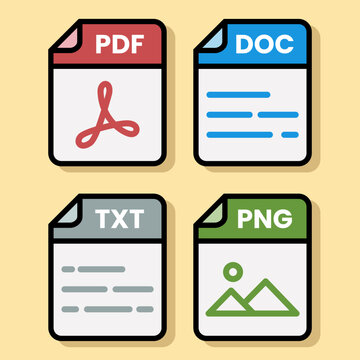 Document file folder download vector color format pdf doc xls jpg zip txt png json ppt csv xml ai mp3 mp4 html psd css js