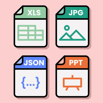 Document file folder download vector color format pdf doc xls jpg zip txt png json ppt csv xml ai mp3 mp4 html psd css js