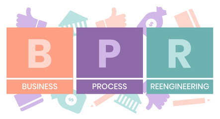 BPR - Business Process Reengineering acronym. business concept background. vector illustration concept with keywords and icons. lettering illustration with icons for web banner, flyer, landing page