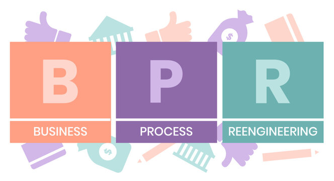 BPR - Business Process Reengineering acronym. business concept background. vector illustration concept with keywords and icons. lettering illustration with icons for web banner, flyer, landing page
