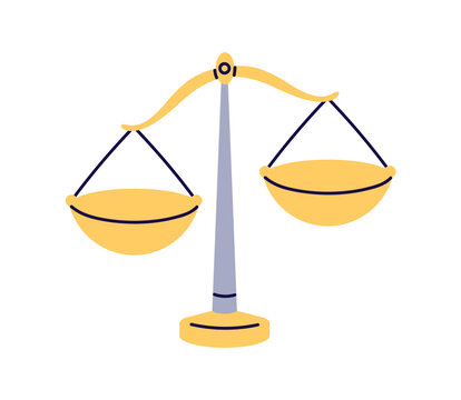Balance, weight scales with empty pans. Old traditional mass weighing, measuring device with plates, dishes. Comparison, decision concept. Colored flat vector illustration isolated on white background