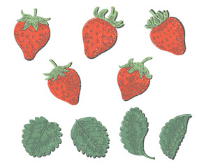 レトロな版画風のイチゴのイラスト素材