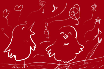 楽しそうに過ごす、小鳥たちのイラスト