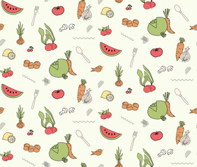 Hand drawn vegetables and fruits seamless pattern vector illustration