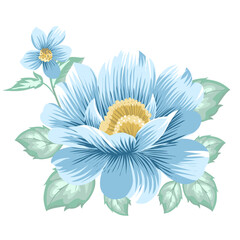 flower Cotton rose hibiscus a blue color  and leaf a green color for decoration , wedding , postcard , design