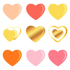 Colorful hearts set of isolated stickers. Vector illustration. 
Decoration for Valentine's Day.