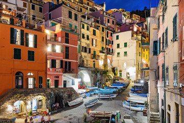 Fototapeta na wymiar Riomaggiore in Cinque Terre, Italy at night