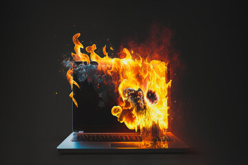 Generative AI illustration of laptop on fire