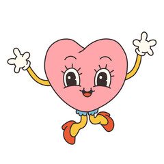 Trendy groovy heart Valentines day illustration. Retro cartoon style valentines day. 70s 60s aesthetics vintage vector.