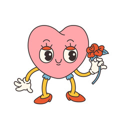 Trendy groovy heart Valentines day illustration. Retro cartoon style valentines day. 70s 60s aesthetics vintage vector.