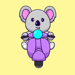 Cute Koala Riding Scooter Cartoon Vector Icons Illustration. Flat Cartoon Concept. Suitable for any creative project.