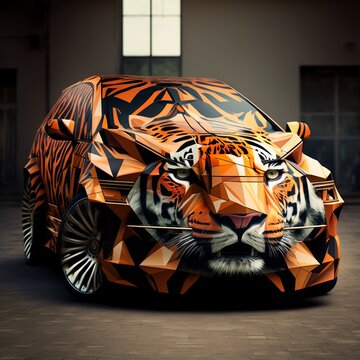tiger patterned car wheels racing sport fast speed on the road new design model windscreen