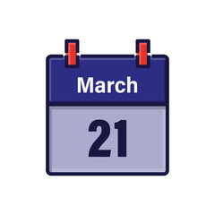 March 21, Calendar icon. Day, month. Meeting appointment time. Event schedule date. Flat vector illustration.