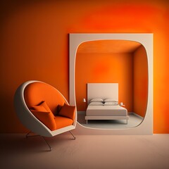 modern living room with orange wall white sofa  white bed style furnishings interior 