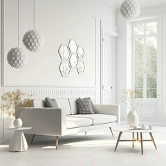 bright and cozy modern living room interior, Generative AI