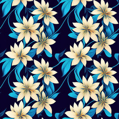 A Seamless Repeatable Floral Pattern with Yellow and Blue Flowers Generated by AI for Fabric or Card Design"