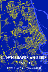 Nachtblaue moderne ästhetische Ludwigshafen am Rhein Stadtkarte
