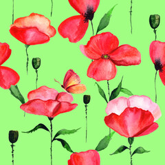 
Watercolor red poppy in a seamless pattern. Can be used as fabric, wallpaper, wrap.