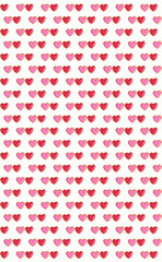 Pattern of pair of red and pink heart shaped royal icing cookies on white background