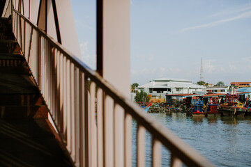 Stair of Kuala Perlis walkway in midtown of Perlis Malaysia village at evening.