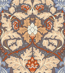 Vintage flowers and foliage seamless ornament on gray background. Vector illustration. - 562972578