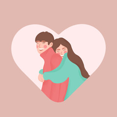 Valentine's day greeting card. Love couple hugging.Enamored characters. Romantic relationship, tenderness concept. Flat graphic vector illustration.