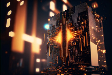 Quantum computing. Mainboard cpu. Artificial intelligence concept with computer circuits. Designed using generative ai.
 - obrazy, fototapety, plakaty