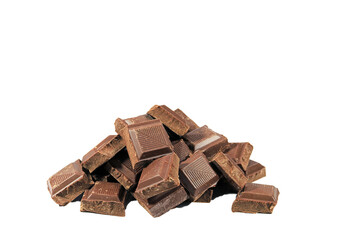 Pile of delectable chocolate chunks on transparent background, PNG file