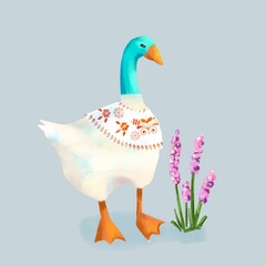 cartoon funny goose , goose domestic nature character, poultry, farm animal