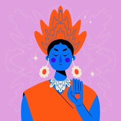 colour illustration of Goddess. 
Durga. Kali, Mahakali, Blue Tara