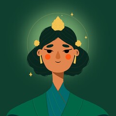 colour illustration of Goddess. 
woman Boddhisatva Green Tara. - obrazy, fototapety, plakaty