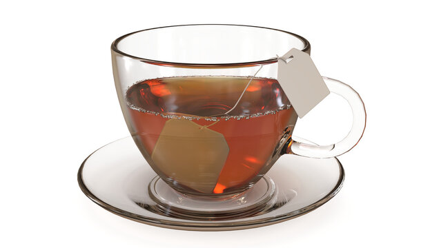 Glass Of Tea With Bag Transparent Background High Quality Details - 3d Rendering