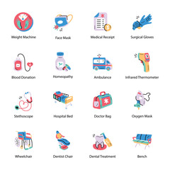 Set of Hospital Hand Drawn Icons

