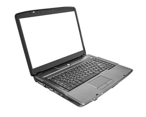 Computer technology. Open laptop isolated with blank screen