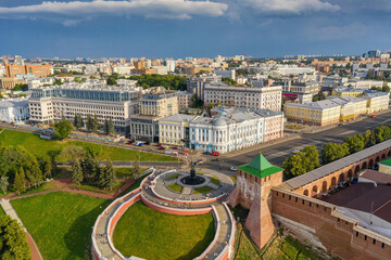 Fototapeta na wymiar Nizhny Novgorod. Nizhnevolzhskaya embankment. Chkalovskaya staircase. Aerial view.