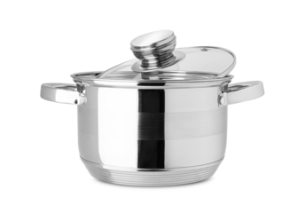 Stainless steel pot, kitchen tools isolated on a transparent background
