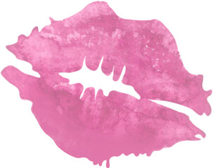 Pink mark of lips. Valentines Day. Watercolor clipart.
