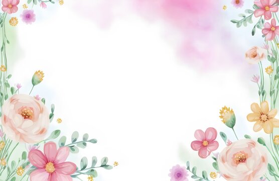 watercolor spring flowers frame, background template, created with generative ai