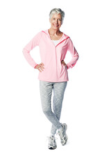 Portrait, training and a senior woman in studio isolated full body on a white background for marketing. Exercise, health and active seniors with a mature female posing to promote wellness or fitness © Grady R/peopleimages.com
