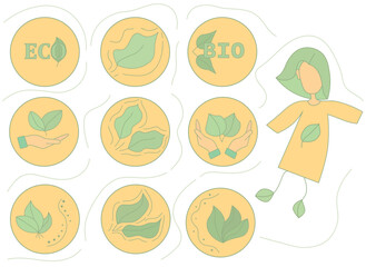 eco and bio icons in green-yellow colors