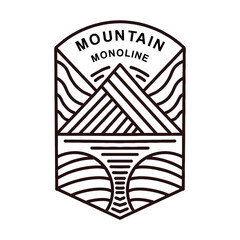 Vintage Monoline Mountain Logo Emblem Vector Design badge illustration Symbol Icon