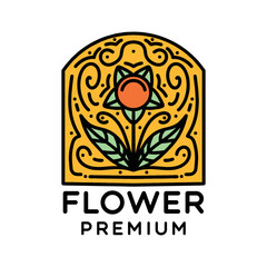 Premium Monoline Rose Flower Logo Design Emblem Vector illustration beauty floral badge symbol icon