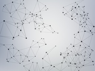 Global data exchange blockchain vector. Fractal hub nodes connected by lines. Biotechnology backdrop design.