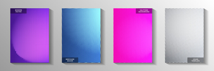 Flat point screen tone gradation cover templates vector series. Business brochure faded screen tone