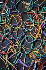 Colorful group of messy rubber bands.