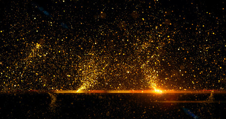 Glow in the dark. Flying particles of light. Gold Particles