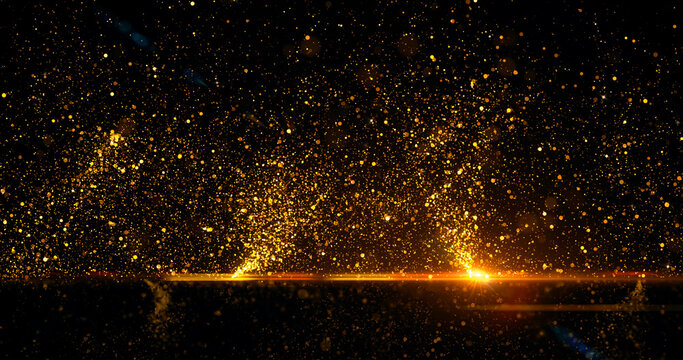 Glow in the dark. Flying particles of light. Gold Particles