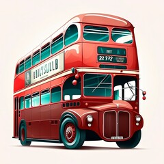 Classic double decker bus. A bright red traditional London bus isolated over white. generative ai - obrazy, fototapety, plakaty