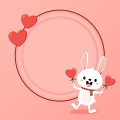 Obraz na płótnie Canvas Valentine's day card with Kawaii bunny. Rabbit cartoon vector collection. Small lovely rabbit holds love heart. Valentine's day illustration. Valentine's label. free space for text.